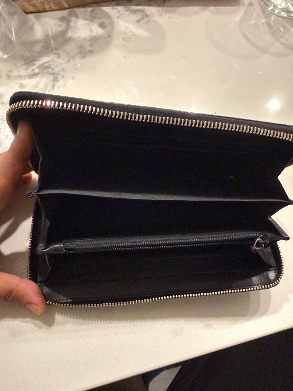 YSL Black Leather Zip Wallet with Embossed Logo - Picture 5 of 7